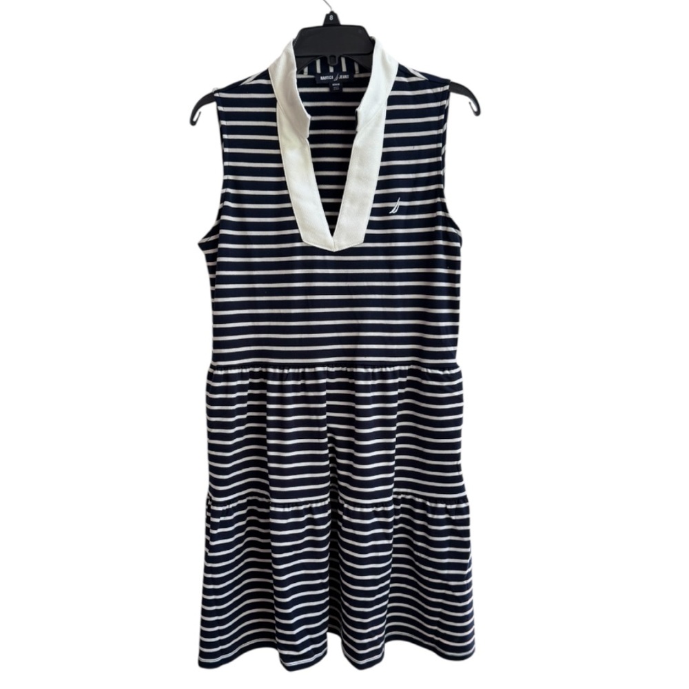 Nautica Jeans Striped Sleeveless Dress with White Collar